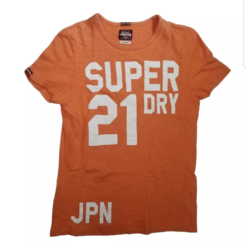 Superdry Women's Cotton T-shirt Graphics Orange Japan Medium